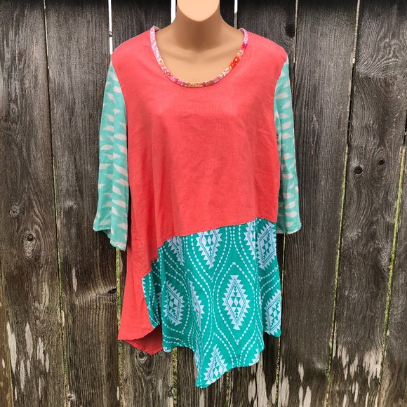 Asymmetric Tunic Top Boutique Handmade Linen M/L - Picture 1 of 7
